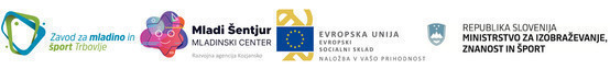 Logotipi: Zavod za mladino in šport Trbovlje, Mladinski center Šentjur, Evropski socialni sklad