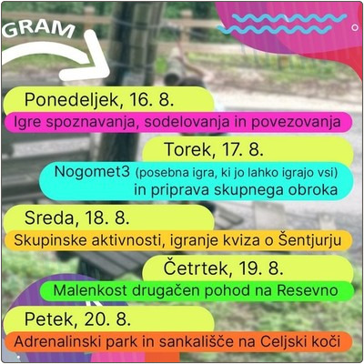 Najstniški teden bo potekal od 16. do 20. avgusta, med 9.00 in 14.00 uro v Šentjurju.