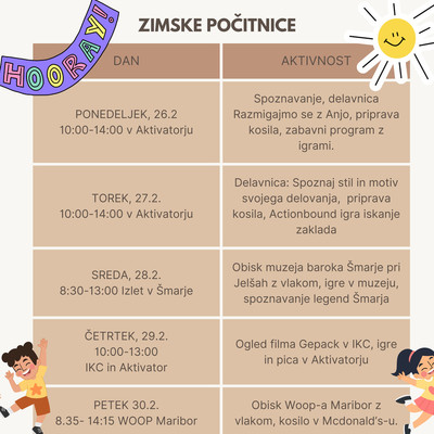 Pridruži se nam med zimskimi počitnicami