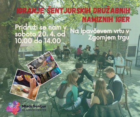 V soboto od 10 - 14 ure igramo družabne igre na Ipavčevem vrtu v Zgornjem trgu